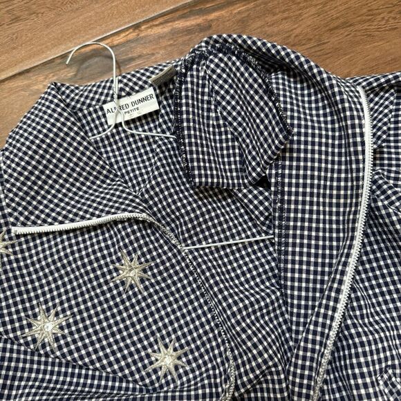 Vtg Alfred Dunner PETITE Blue Gingham Checked Jacket Embroidered Flowers Sz 10P - Picture 8 of 8